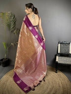 Joban Fashion Wine Intricate Zari Weaving Soft Silk Dharmavaram Saree