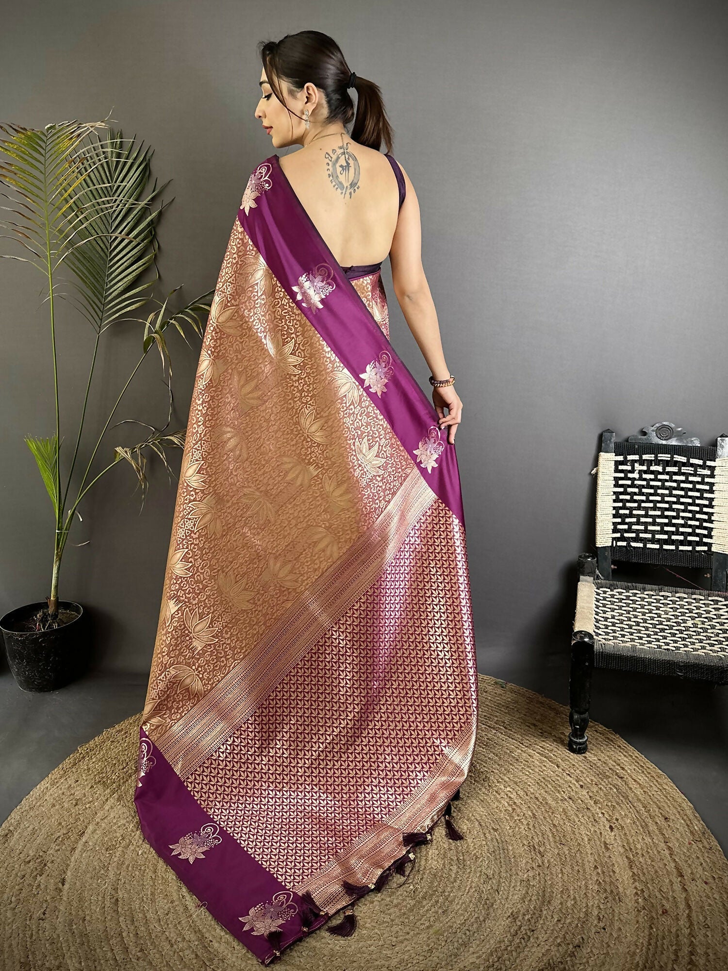 Joban Fashion Wine Intricate Zari Weaving Soft Silk Dharmavaram Saree