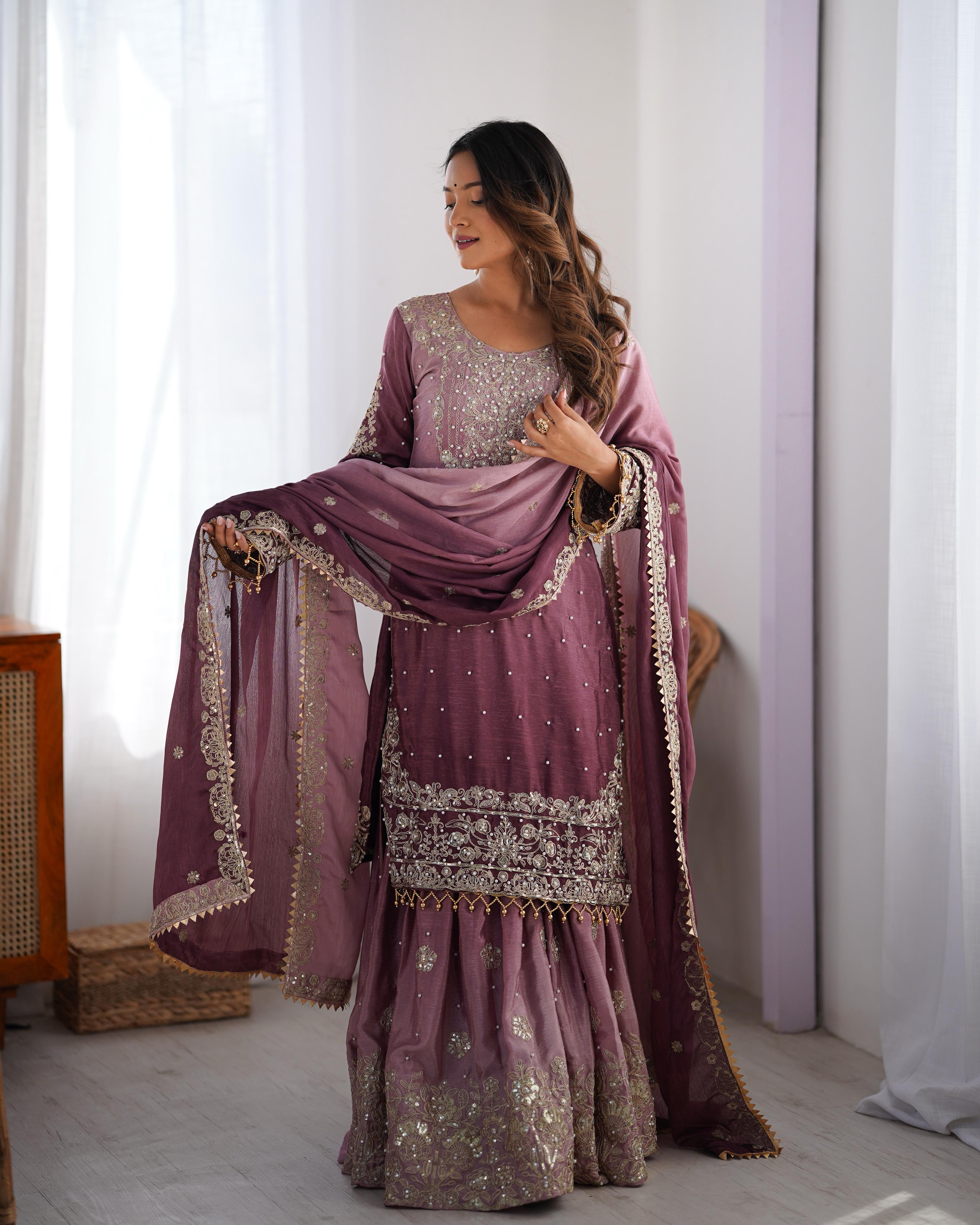 Teeya Creation Multi Color Chinon Silk Heavy Embroidery Work Pakistani Fully Stitched Salwar Suit