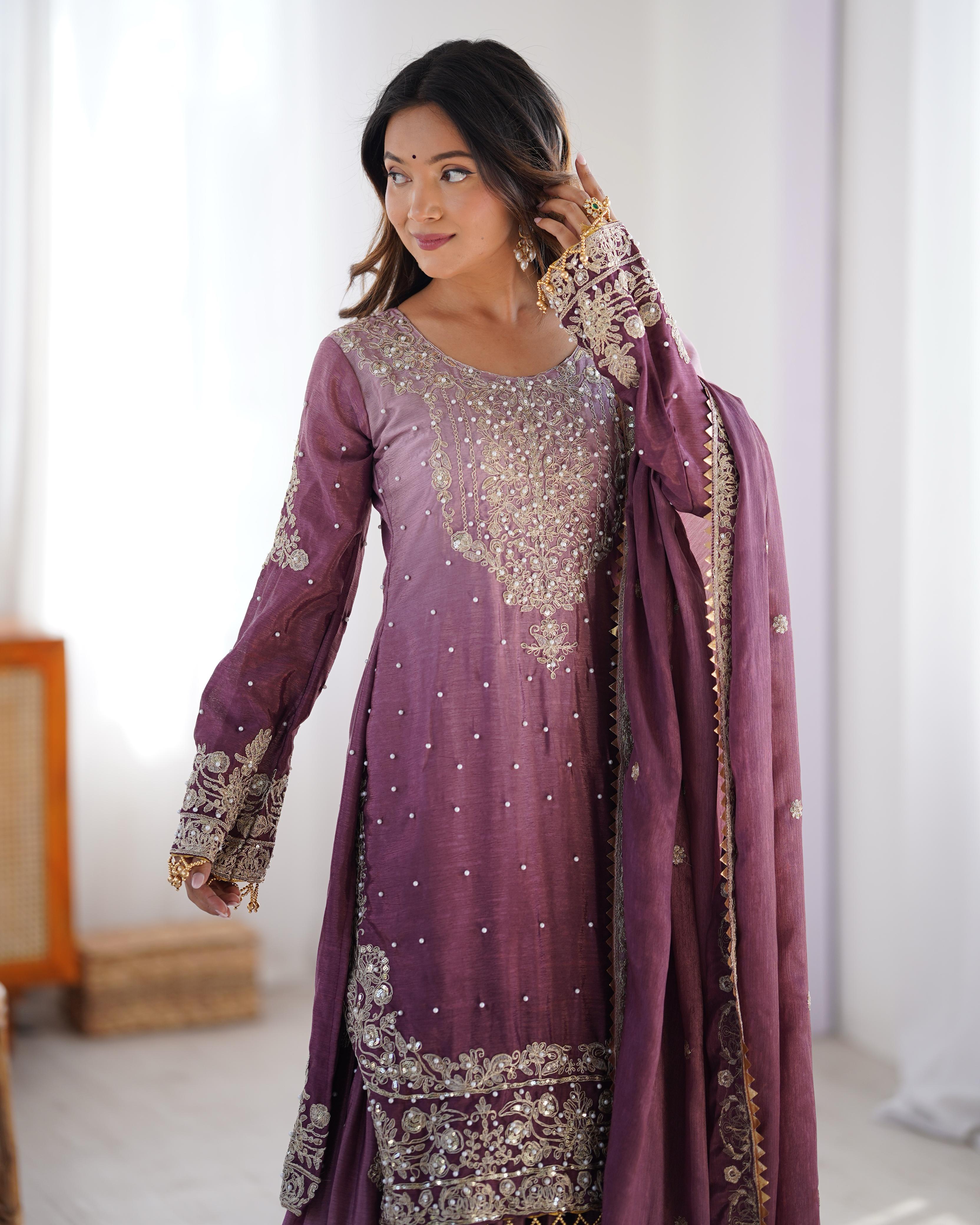 Teeya Creation Multi Color Chinon Silk Heavy Embroidery Work Pakistani Fully Stitched Salwar Suit