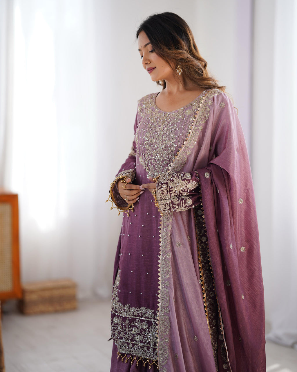 Teeya Creation Multi Color Chinon Silk Heavy Embroidery Work Pakistani Fully Stitched Salwar Suit