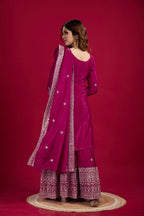 Teeya Creation Rani Color Chinnon Silk Heavy Embroidery Work Fully Stitched Sharara Suit