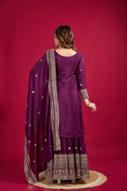 Teeya Creation Violet Color Chinnon Silk Heavy Embroidery Work Fully Stitched Sharara Suit