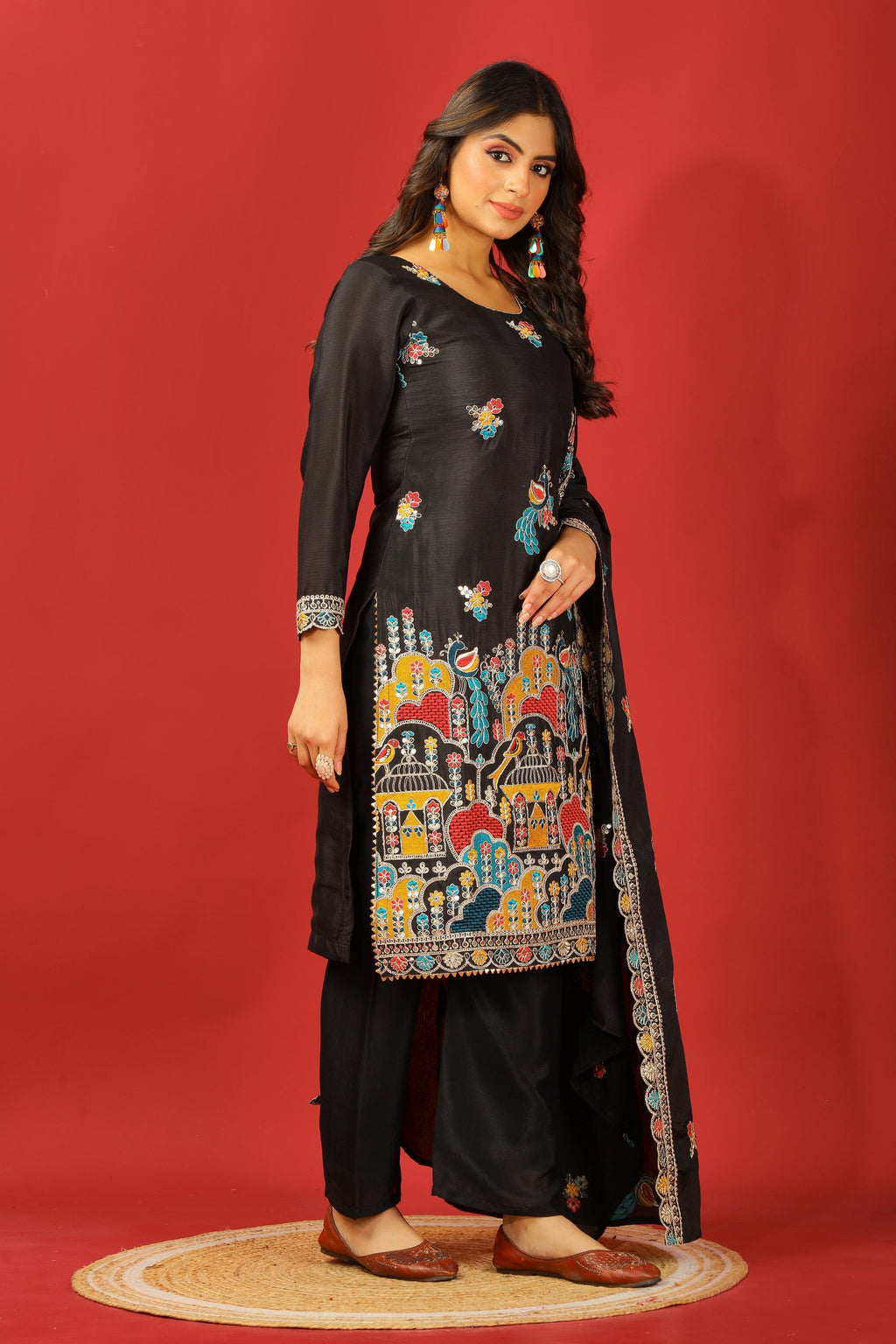 Teeya Creation Black Color Chinnon Silk Heavy Embroidery Work Fully Stitched Salwar Suit - Distacart