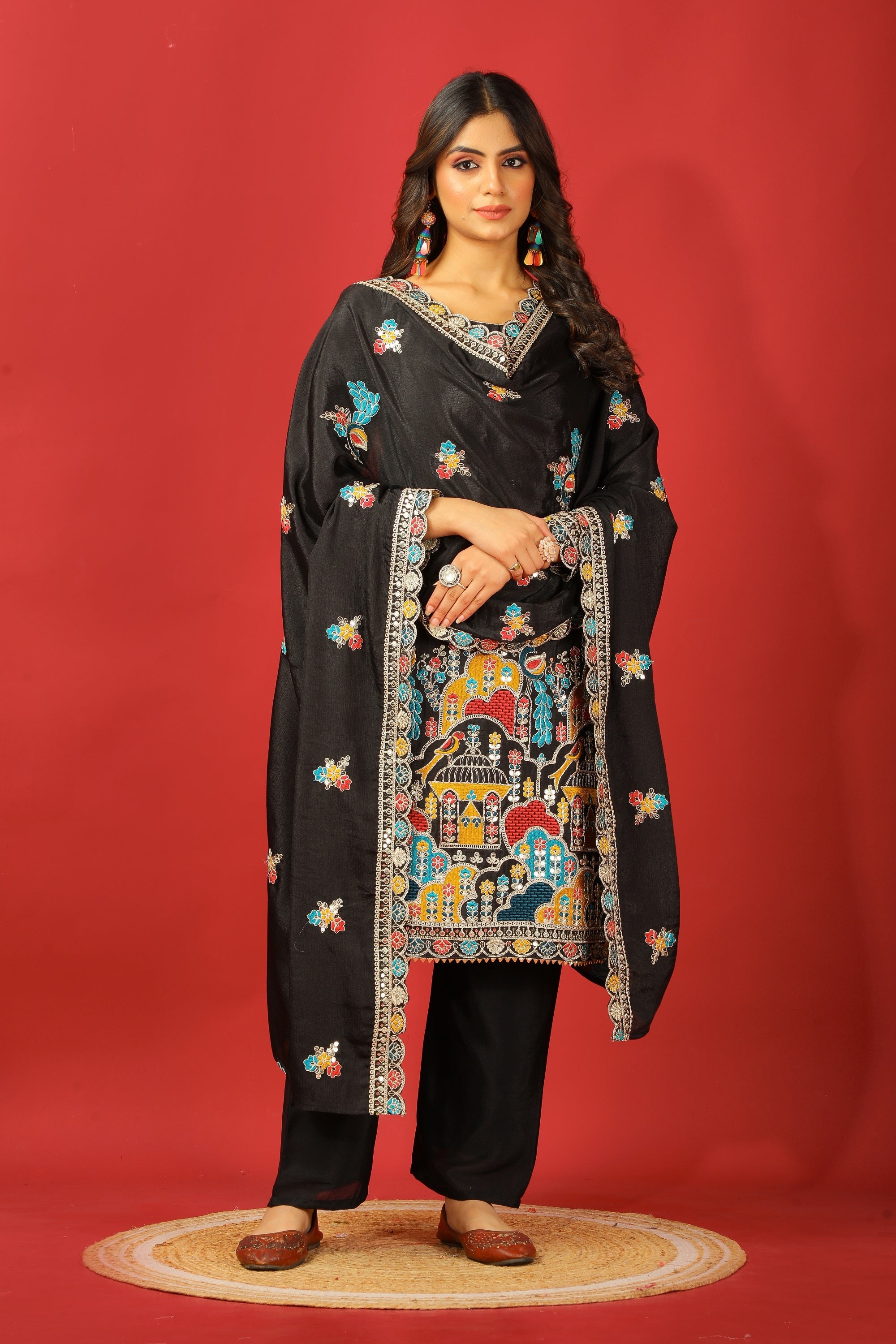 Teeya Creation Black Color Chinnon Silk Heavy Embroidery Work Fully Stitched Salwar Suit - Distacart