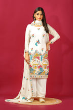 Teeya Creation White Color Chinnon Silk Heavy Embroidery Work Fully Stitched Salwar Suit - Distacart