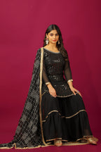 Teeya Creation Black Color Faux Georgette Heavy Embroidery Work Fully Stitched Sharara Suit