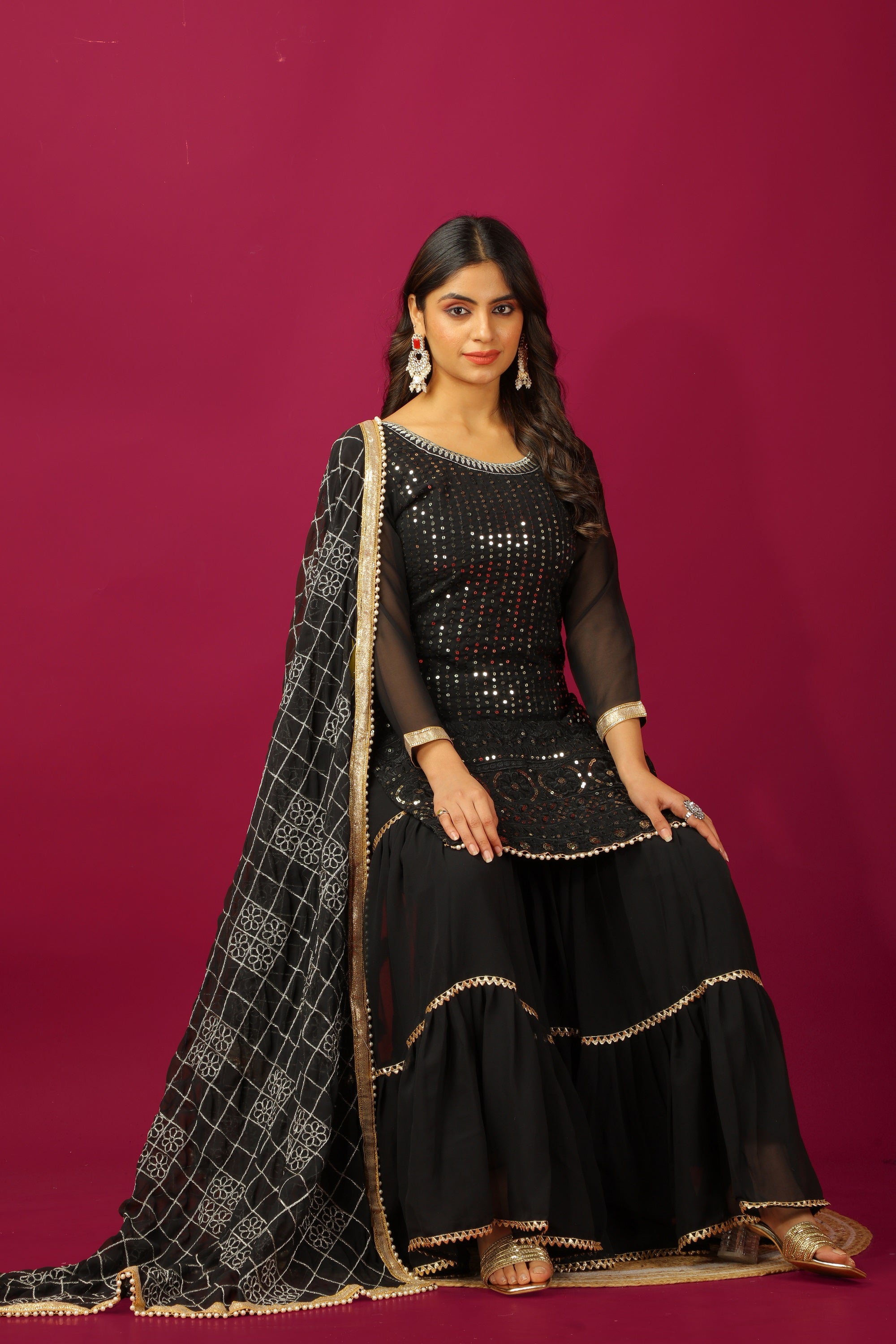 Teeya Creation Black Color Faux Georgette Heavy Embroidery Work Fully Stitched Sharara Suit