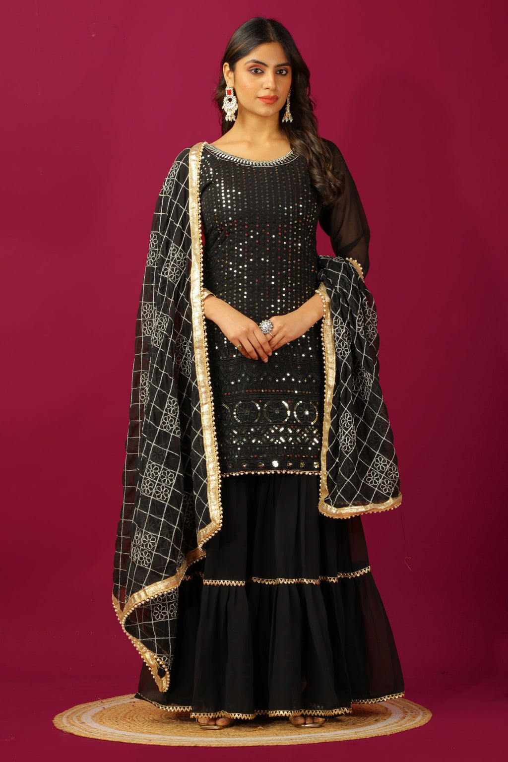 Teeya Creation Black Color Faux Georgette Heavy Embroidery Work Fully Stitched Sharara Suit