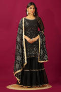 Teeya Creation Black Color Faux Georgette Heavy Embroidery Work Fully Stitched Sharara Suit