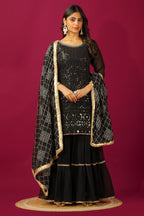 Teeya Creation Black Color Faux Georgette Heavy Embroidery Work Fully Stitched Sharara Suit