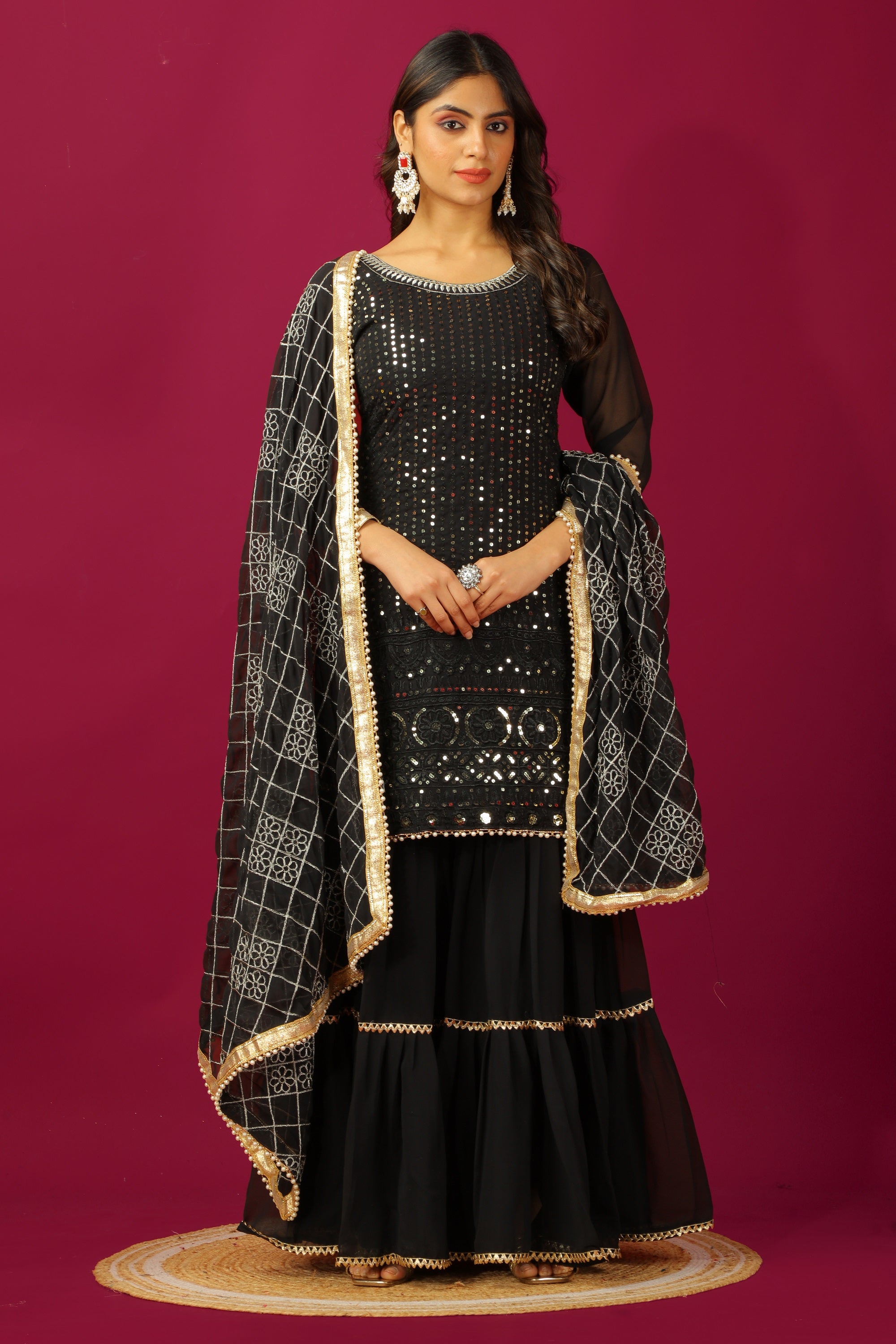 Teeya Creation Black Color Faux Georgette Heavy Embroidery Work Fully Stitched Sharara Suit