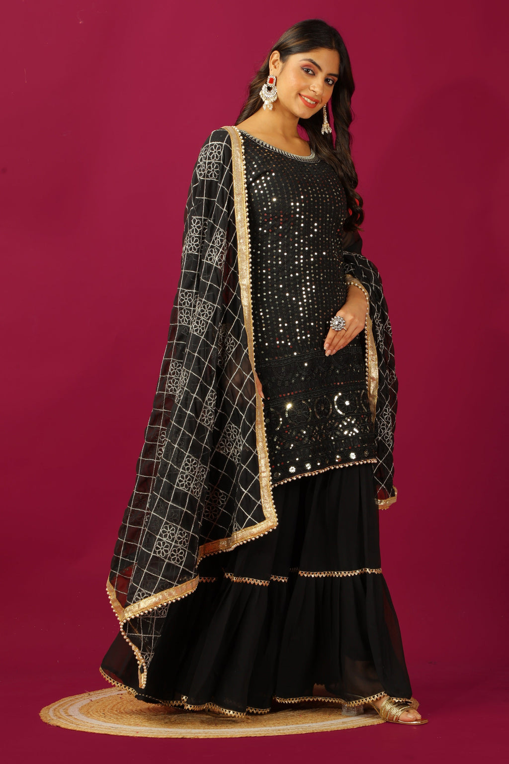 Teeya Creation Black Color Faux Georgette Heavy Embroidery Work Fully Stitched Sharara Suit