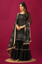 Teeya Creation Black Color Faux Georgette Heavy Embroidery Work Fully Stitched Sharara Suit