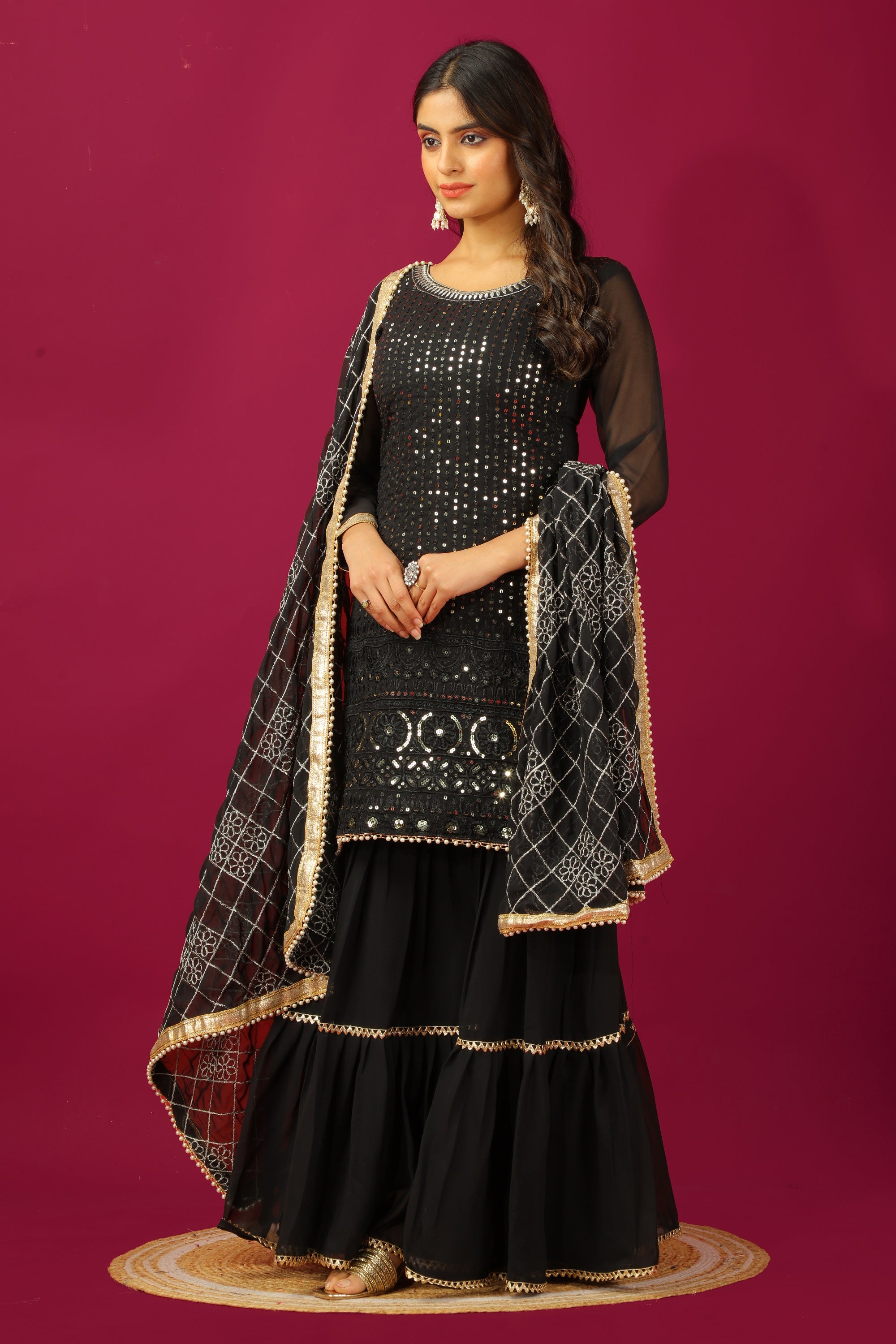 Teeya Creation Black Color Faux Georgette Heavy Embroidery Work Fully Stitched Sharara Suit