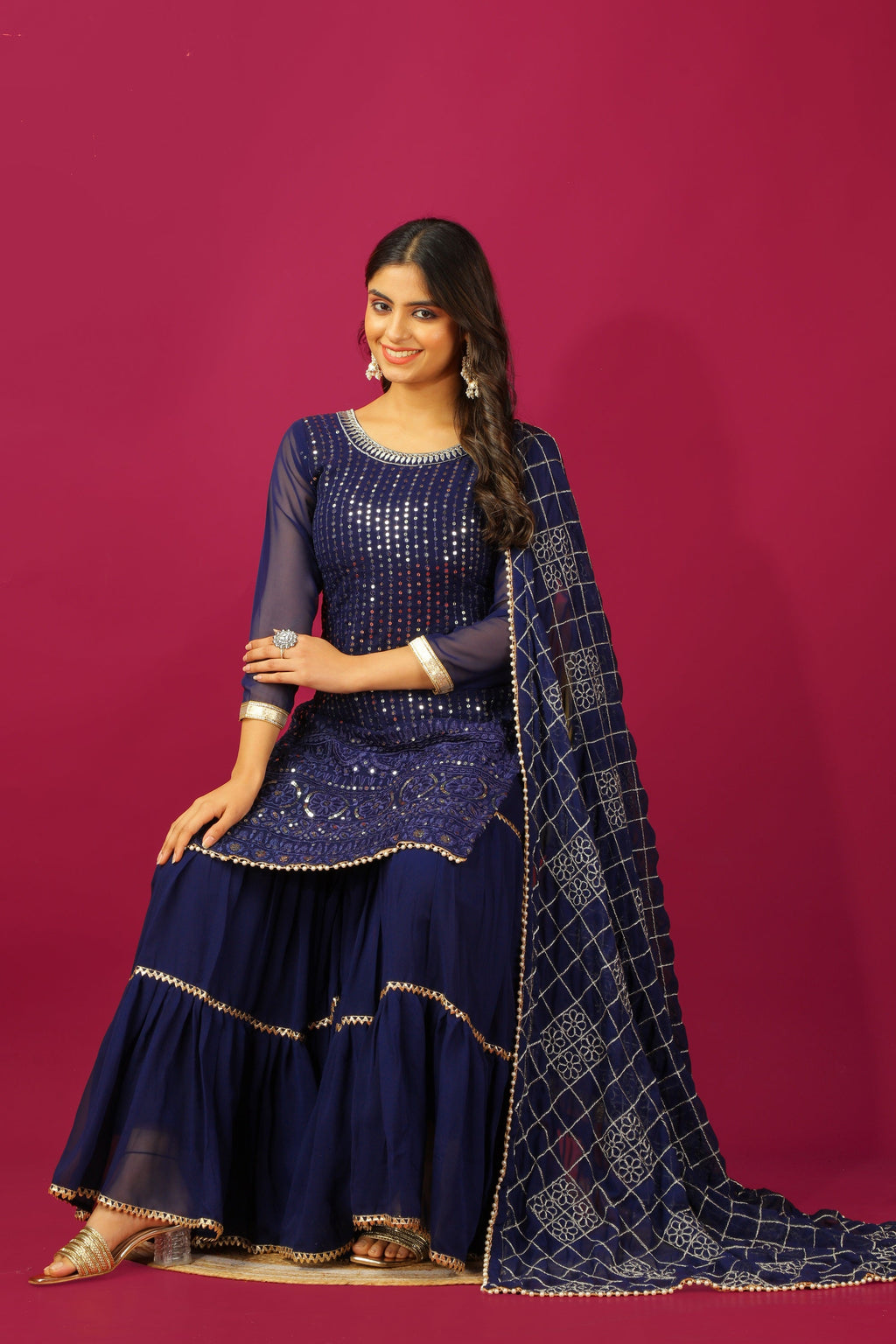 Teeya Creation Blue Color Faux Georgette Heavy Embroidery Work Fully Stitched Sharara Suit