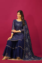 Teeya Creation Blue Color Faux Georgette Heavy Embroidery Work Fully Stitched Sharara Suit
