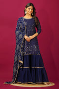 Teeya Creation Blue Color Faux Georgette Heavy Embroidery Work Fully Stitched Sharara Suit