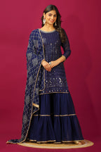 Teeya Creation Blue Color Faux Georgette Heavy Embroidery Work Fully Stitched Sharara Suit