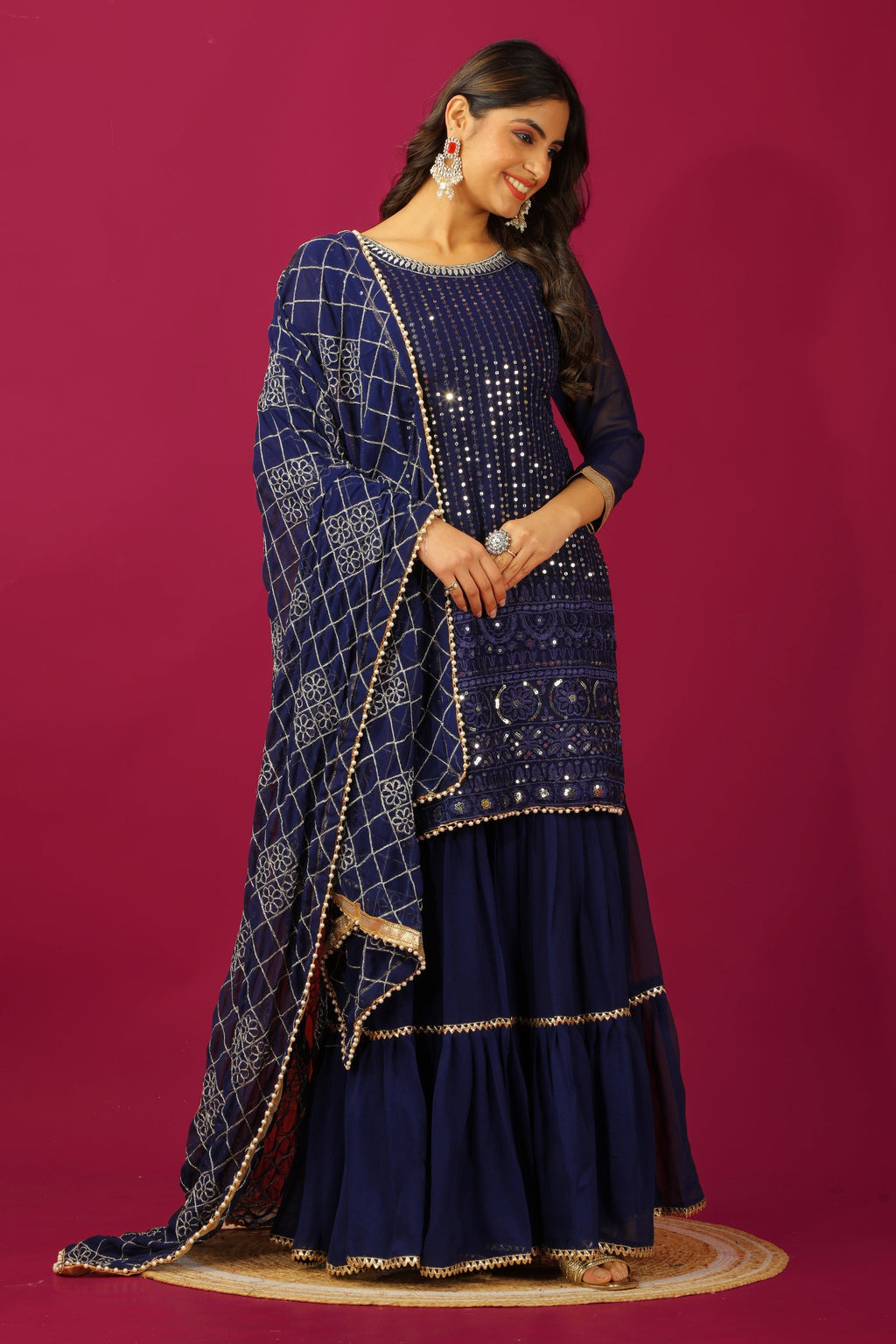 Teeya Creation Blue Color Faux Georgette Heavy Embroidery Work Fully Stitched Sharara Suit