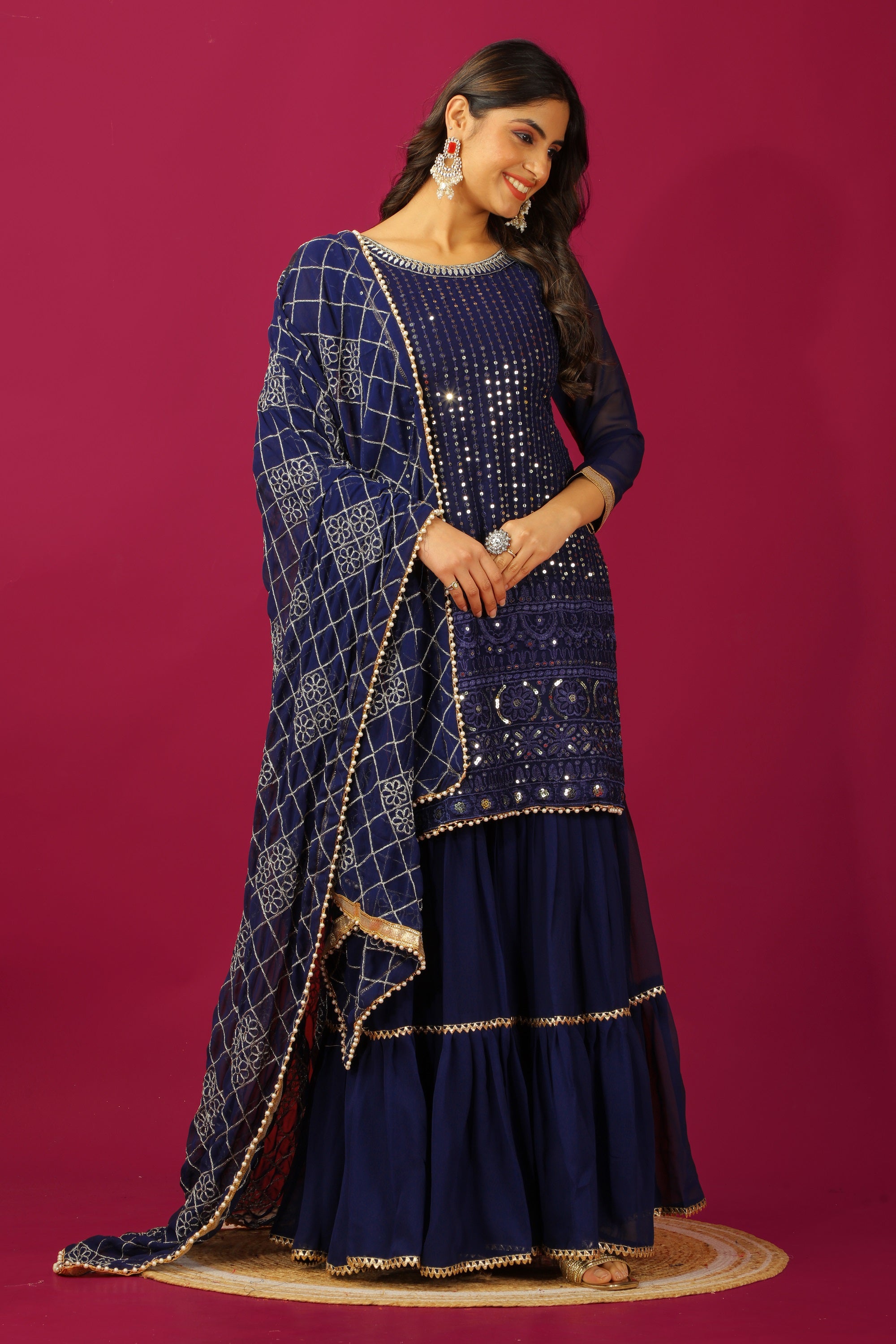 Teeya Creation Blue Color Faux Georgette Heavy Embroidery Work Fully Stitched Sharara Suit