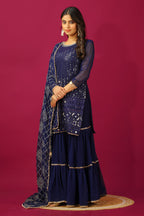 Teeya Creation Blue Color Faux Georgette Heavy Embroidery Work Fully Stitched Sharara Suit