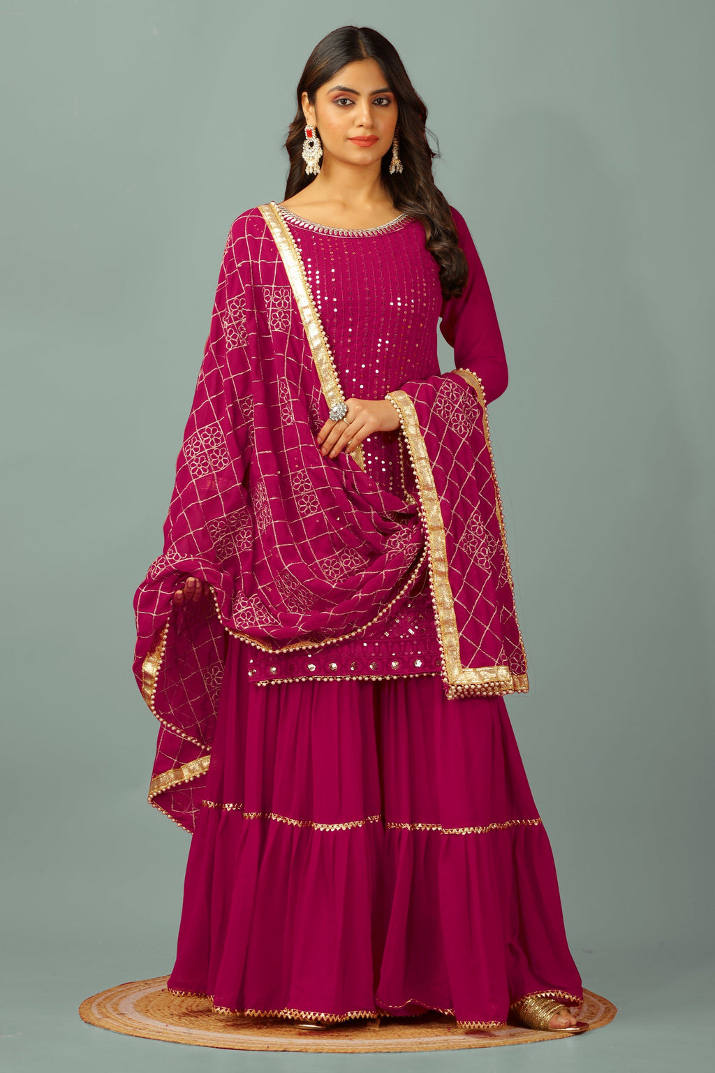 Teeya Creation Rani Color Faux Georgette Heavy Embroidery Work Fully Stitched Sharara Suit