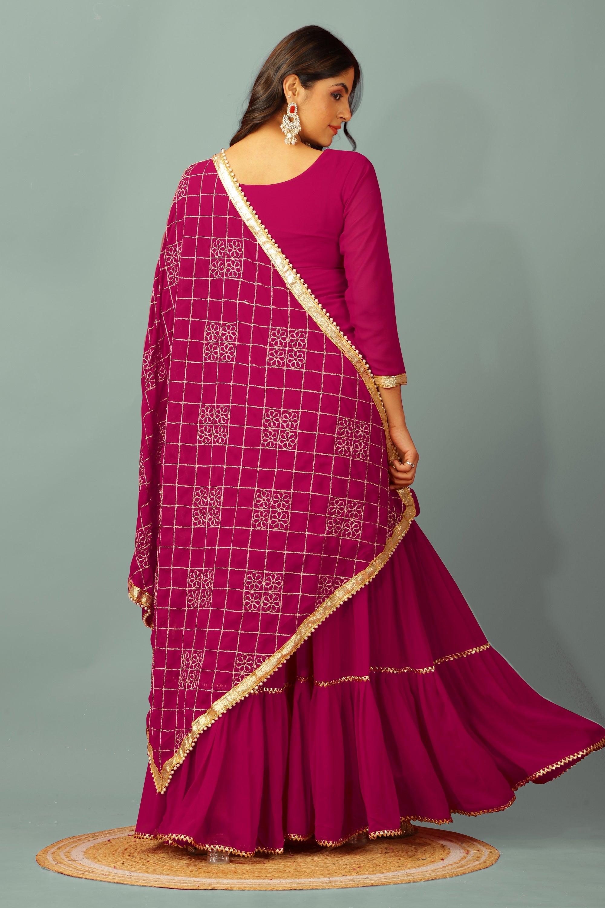 Teeya Creation Rani Color Faux Georgette Heavy Embroidery Work Fully Stitched Sharara Suit