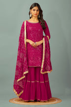 Teeya Creation Rani Color Faux Georgette Heavy Embroidery Work Fully Stitched Sharara Suit