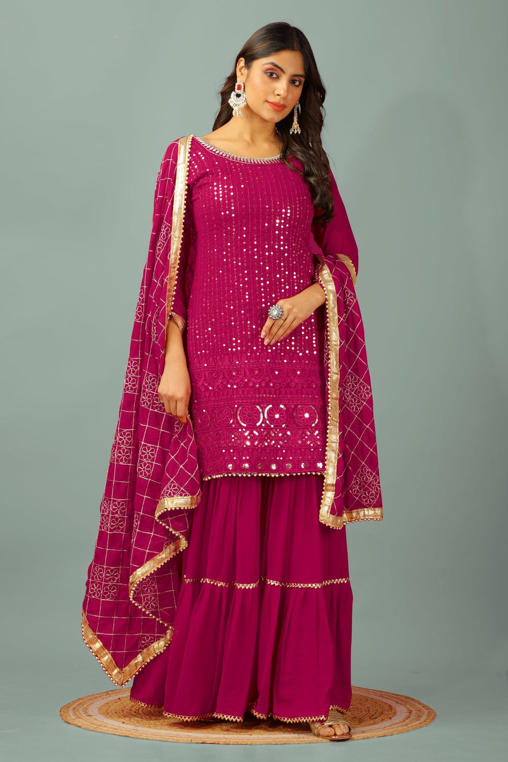 Teeya Creation Rani Color Faux Georgette Heavy Embroidery Work Fully Stitched Sharara Suit