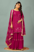 Teeya Creation Rani Color Faux Georgette Heavy Embroidery Work Fully Stitched Sharara Suit