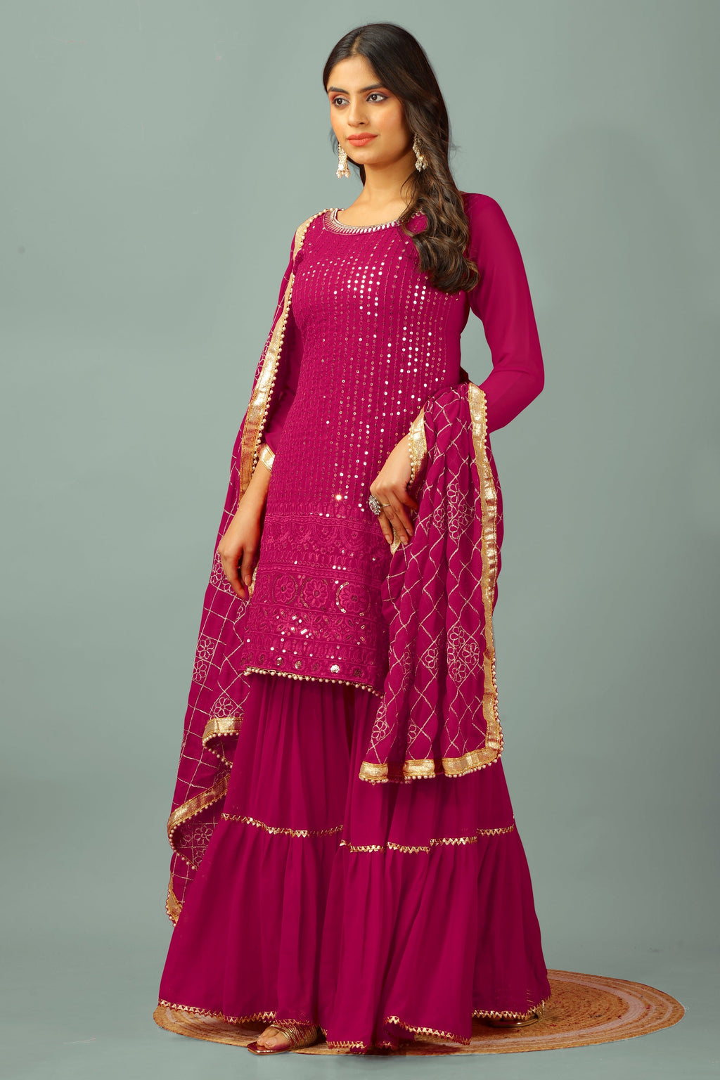 Teeya Creation Rani Color Faux Georgette Heavy Embroidery Work Fully Stitched Sharara Suit