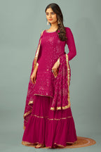Teeya Creation Rani Color Faux Georgette Heavy Embroidery Work Fully Stitched Sharara Suit