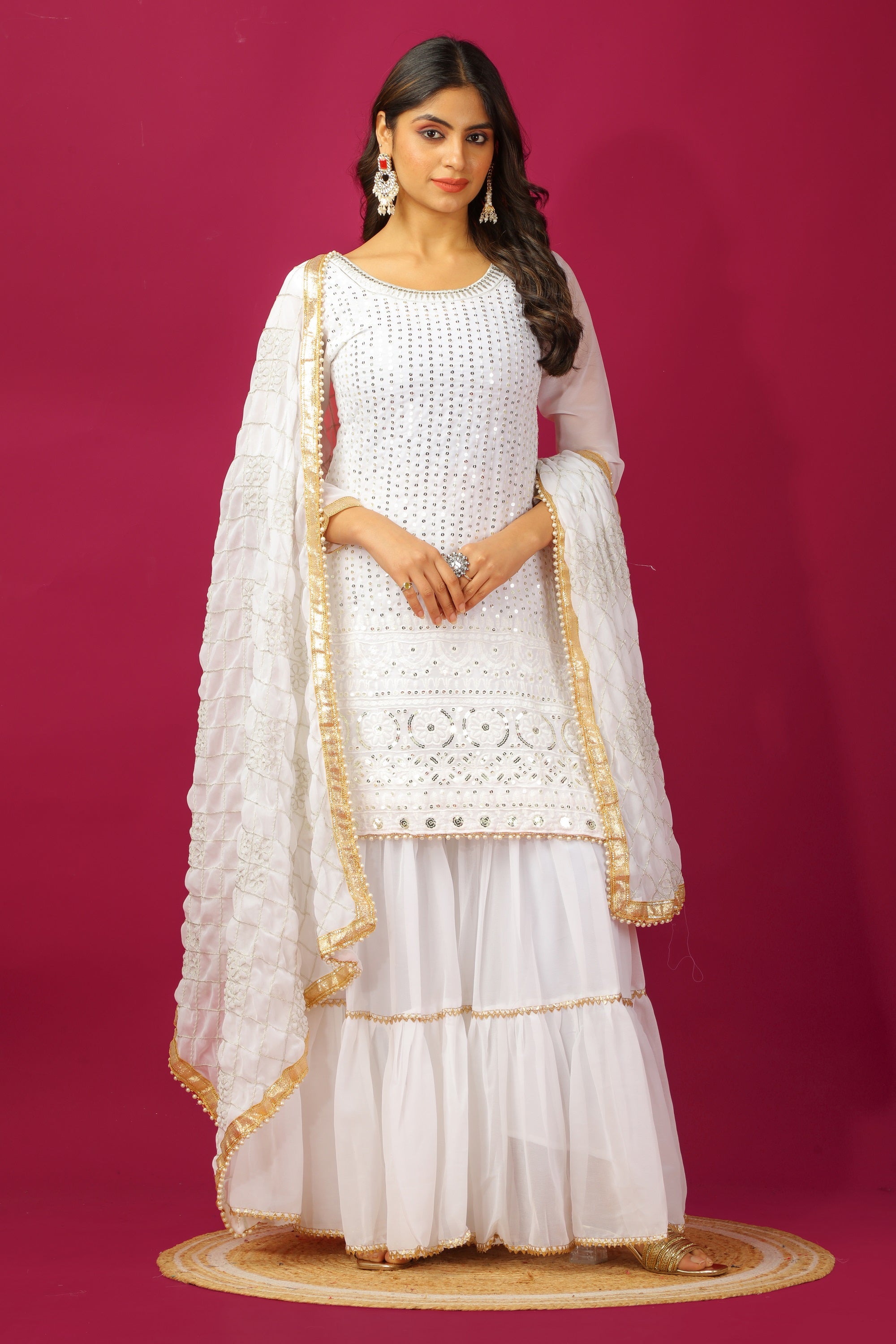 Teeya Creation White Color Faux Georgette Heavy Embroidery Work Fully Stitched Sharara Suit - Distacart