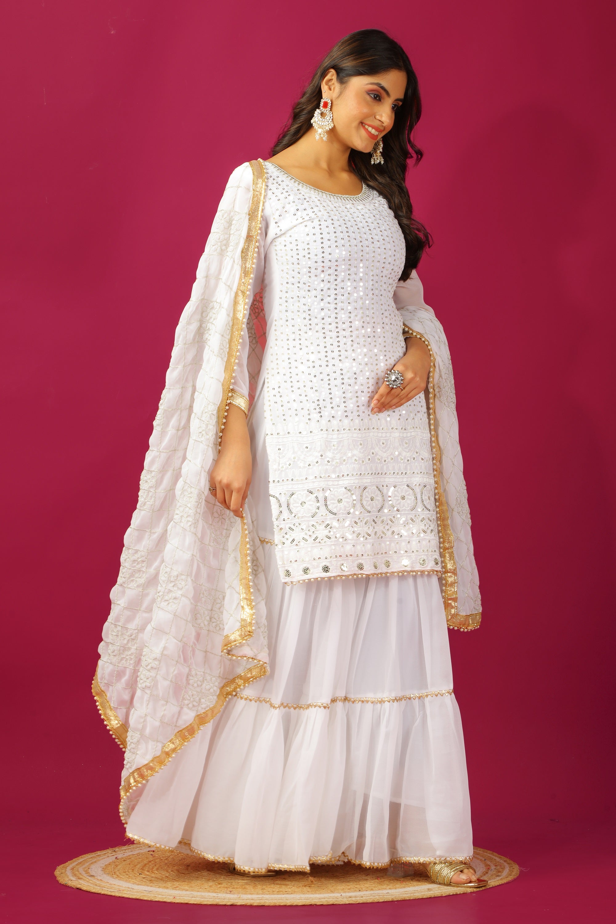 Teeya Creation White Color Faux Georgette Heavy Embroidery Work Fully Stitched Sharara Suit - Distacart
