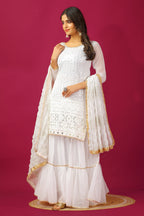 Teeya Creation White Color Faux Georgette Heavy Embroidery Work Fully Stitched Sharara Suit - Distacart