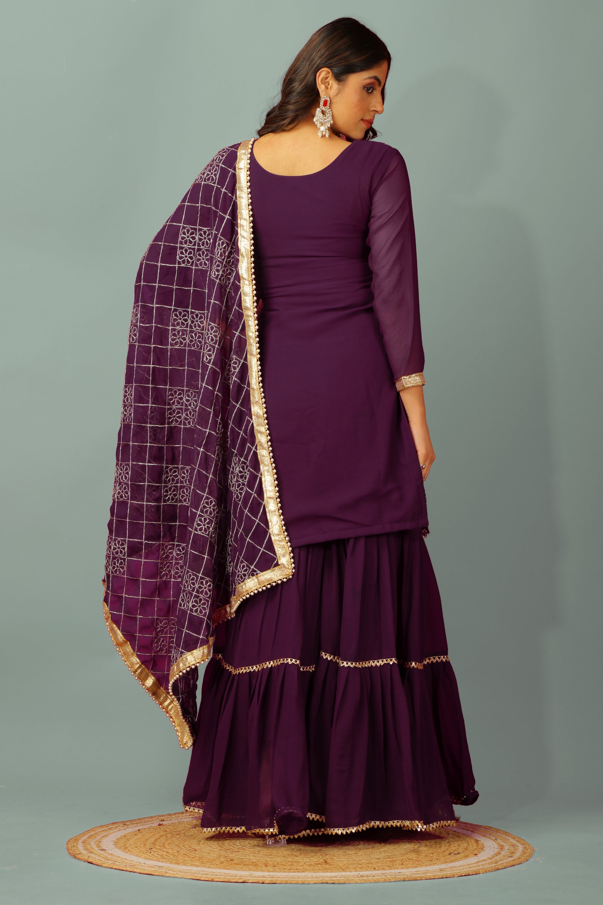Teeya Creation Wine Color Faux Georgette Heavy Embroidery Work Fully Stitched Sharara Suit