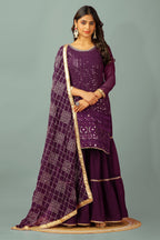 Teeya Creation Wine Color Faux Georgette Heavy Embroidery Work Fully Stitched Sharara Suit