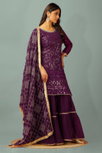 Teeya Creation Wine Color Faux Georgette Heavy Embroidery Work Fully Stitched Sharara Suit