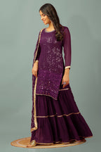 Teeya Creation Wine Color Faux Georgette Heavy Embroidery Work Fully Stitched Sharara Suit