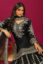 Teeya Creation Black Color Chinnon Silk Heavy Embroidery Work Fully Stitched Sharara Suit - Distacart