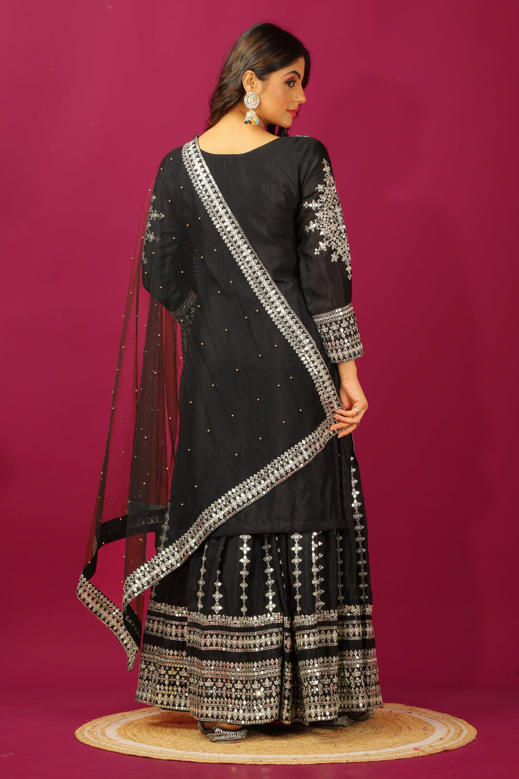 Teeya Creation Black Color Chinnon Silk Heavy Embroidery Work Fully Stitched Sharara Suit - Distacart