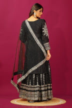 Teeya Creation Black Color Chinnon Silk Heavy Embroidery Work Fully Stitched Sharara Suit - Distacart