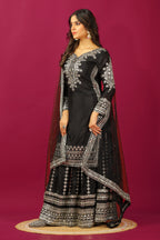Teeya Creation Black Color Chinnon Silk Heavy Embroidery Work Fully Stitched Sharara Suit - Distacart