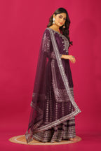 Teeya Creation Violet Color Chinnon Silk Heavy Embroidery Work Fully Stitched Sharara Suit - Distacart