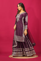 Teeya Creation Violet Color Chinnon Silk Heavy Embroidery Work Fully Stitched Sharara Suit - Distacart