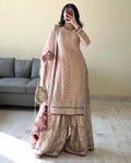 Teeya Creation Peach Color Faux Georgette Heavy Embroidery Work Pakistani Style Fully Stiched Palazo Set