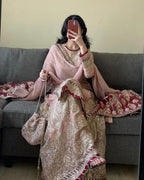 Teeya Creation Peach Color Faux Georgette Heavy Embroidery Work Pakistani Style Fully Stiched Palazo Set