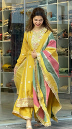 Teeya Creation Yellow Color Faux Georgette Heavy Work Fully Stitched Sharara Set - Distacart