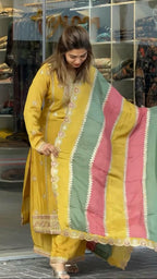 Teeya Creation Yellow Color Faux Georgette Heavy Work Fully Stitched Sharara Set - Distacart